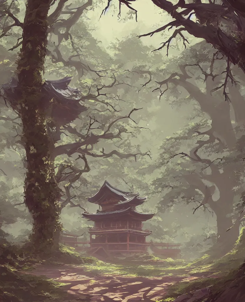 Prompt: concept art by sylvain sarrailh of a funny haunted japan temple in a forest