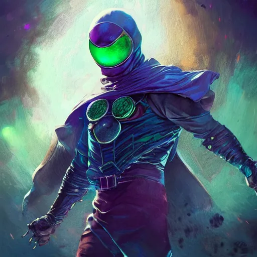 Image similar to Mysterio from Marvel Cinematic Universe, by Stanley Artgerm Lau, WLOP, Rossdraws, James Jean, Andrei Riabovitchev, Marc Simonetti, Yoshitaka Amano, ArtStation, CGSociety,