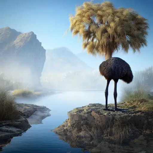 Image similar to beautiful matte painting ostrich made of marbles, trending on artstation, blender, unreal engine, concept art