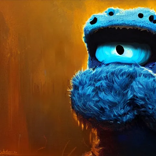 Image similar to a eldritch god as cookie monster, lovecraftian, evil, craig mullins