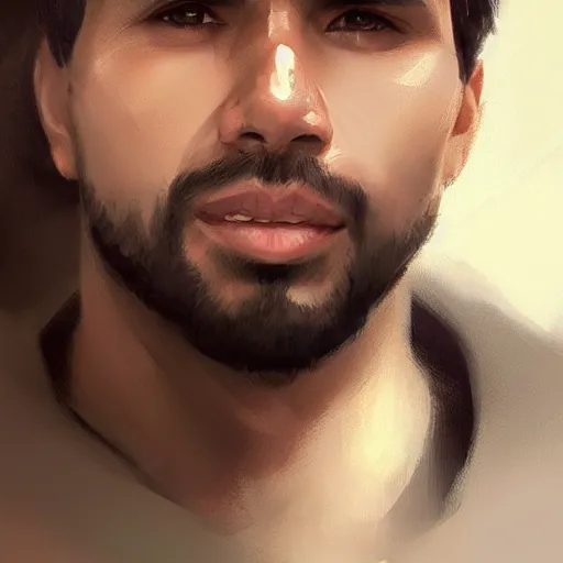 Image similar to portrait of sergio aguero with almost no beard by greg rutkowski, young, attractive, highly detailed portrait, scifi, digital painting, artstation, concept art, smooth, sharp foccus ilustration, artstation hq