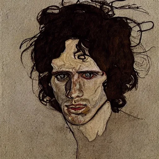 Prompt: portrait of jim morrison by egon schiele in the style of greg rutkowski