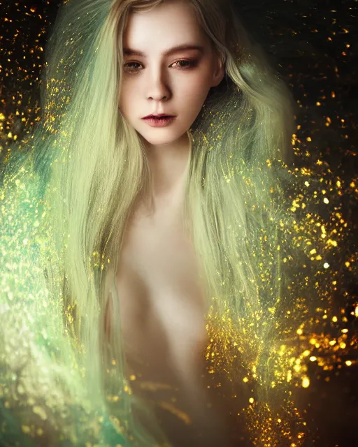 Prompt: luminescent long exposure light painting by victoria frances of a beauteous practical sumptuous full frame photo realistic face, lifelike incredible hair, crystalline masterpiece incrustations, hyperdetailed face, elegant pose, movie still, intricate, octane render, cinematic forest lighting,