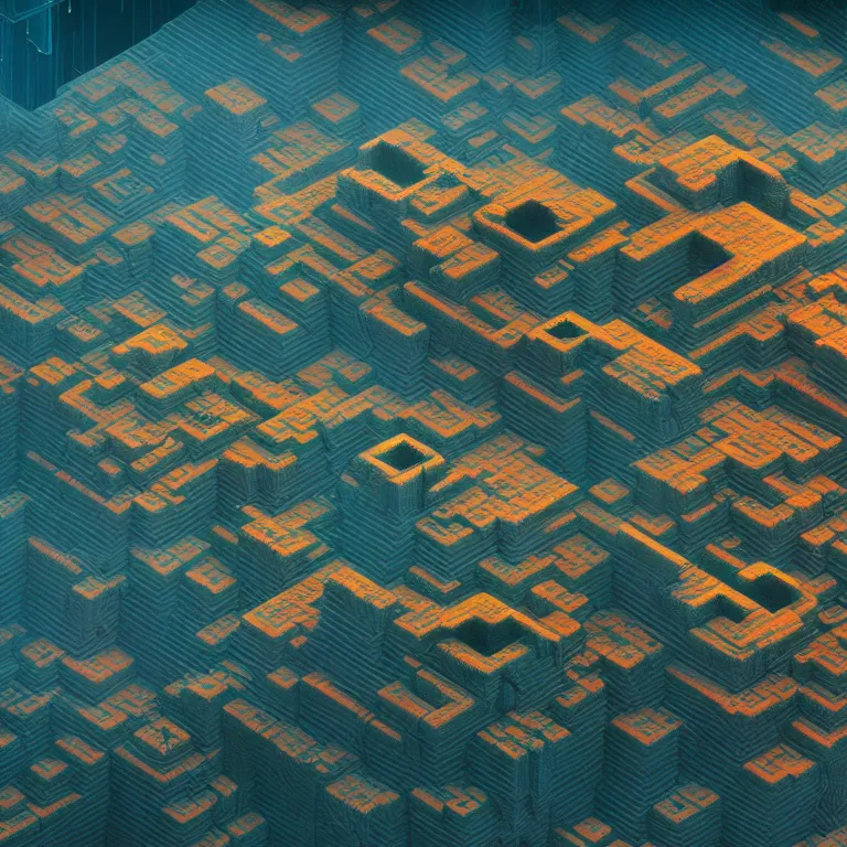 Image similar to symmetrical isometric 3 d voxel superstructure of an extraterrestrial futuristic biopunk city, highly detailed sci - fi art in the style of beksinski and beeple