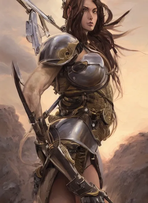 Image similar to a professionally painted portrait of an attractive young girl, partially clothed in battle armor, olive skin, long dark hair, beautiful bone structure, symmetrical facial features, intricate, elegant, heroic pose, digital painting, concept art, smooth, sharp focus, finely detailed, beautifully framed, from Metal Gear, in the style of Artgerm and Greg Rutkowski and William-Adolphe Bouguerea