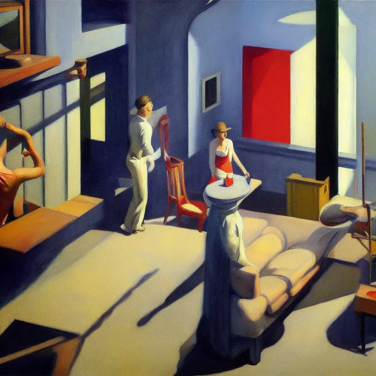 Image similar to insane mistake, painted by Edward Hopper, painted by Wayne Barlow, airbrush