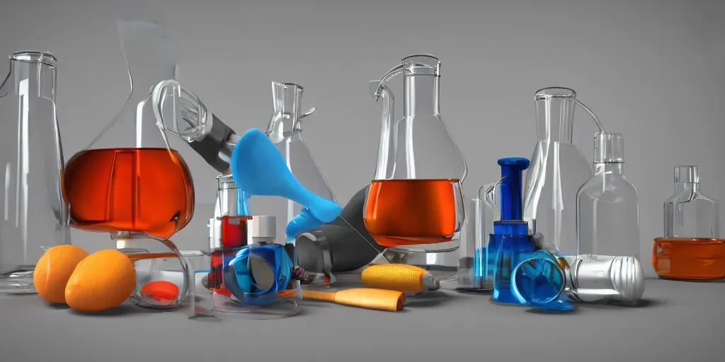 Image similar to instruments being used to mix chemicals, scientist, blender, 3d, apartment