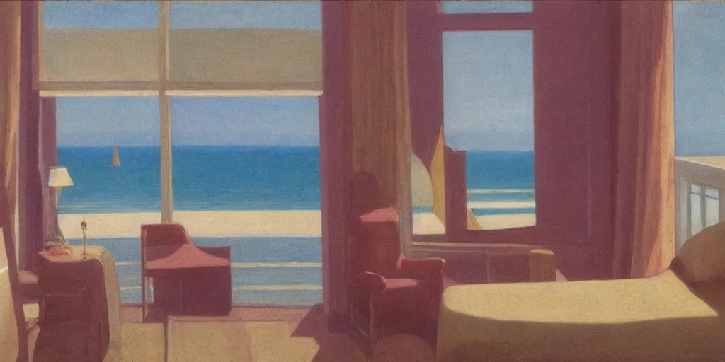 Prompt: rooms by the sea by edward hooper