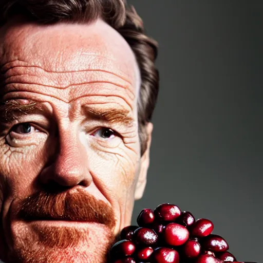 Image similar to bryan cranston made out of cranberries, natural light, sharp, detailed face, magazine, press, photo, steve mccurry, david lazar, canon, nikon, focus