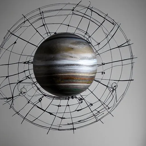Prompt: a kinetic sculpture of this solar system, sun, orrery, canon 5 d 5 0 mm lens, papier - mache, studio, 1 9 7 6