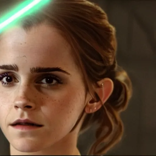 Prompt: emma watson as a sith lord with a red lightsaber