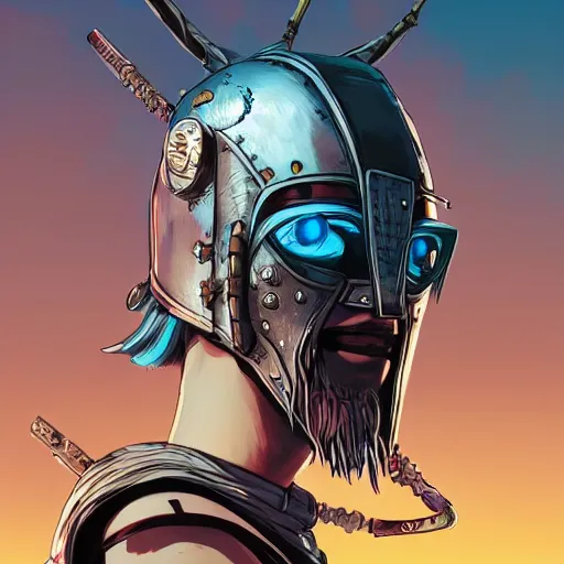 Image similar to cyberpunk viking helmet mask warrior goddess robot ninja fantasy, art gta 5 cover, official fanart behance hd artstation by jesper ejsing, by rhads, makoto shinkai and lois van baarle, ilya kuvshinov, ossdraws