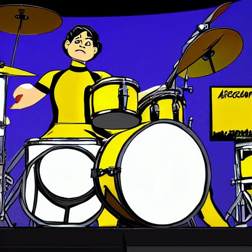 Prompt: bumblebee on stage with drums in the style of archies cartoon, high resolution, unreal engine