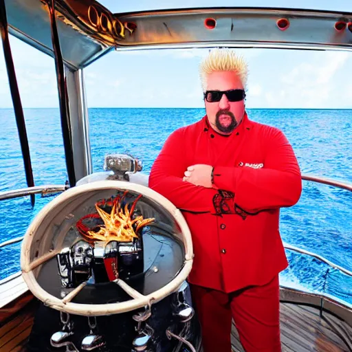 Image similar to guy fieri in the bathysphere trieste at the bottom of the marianas trench