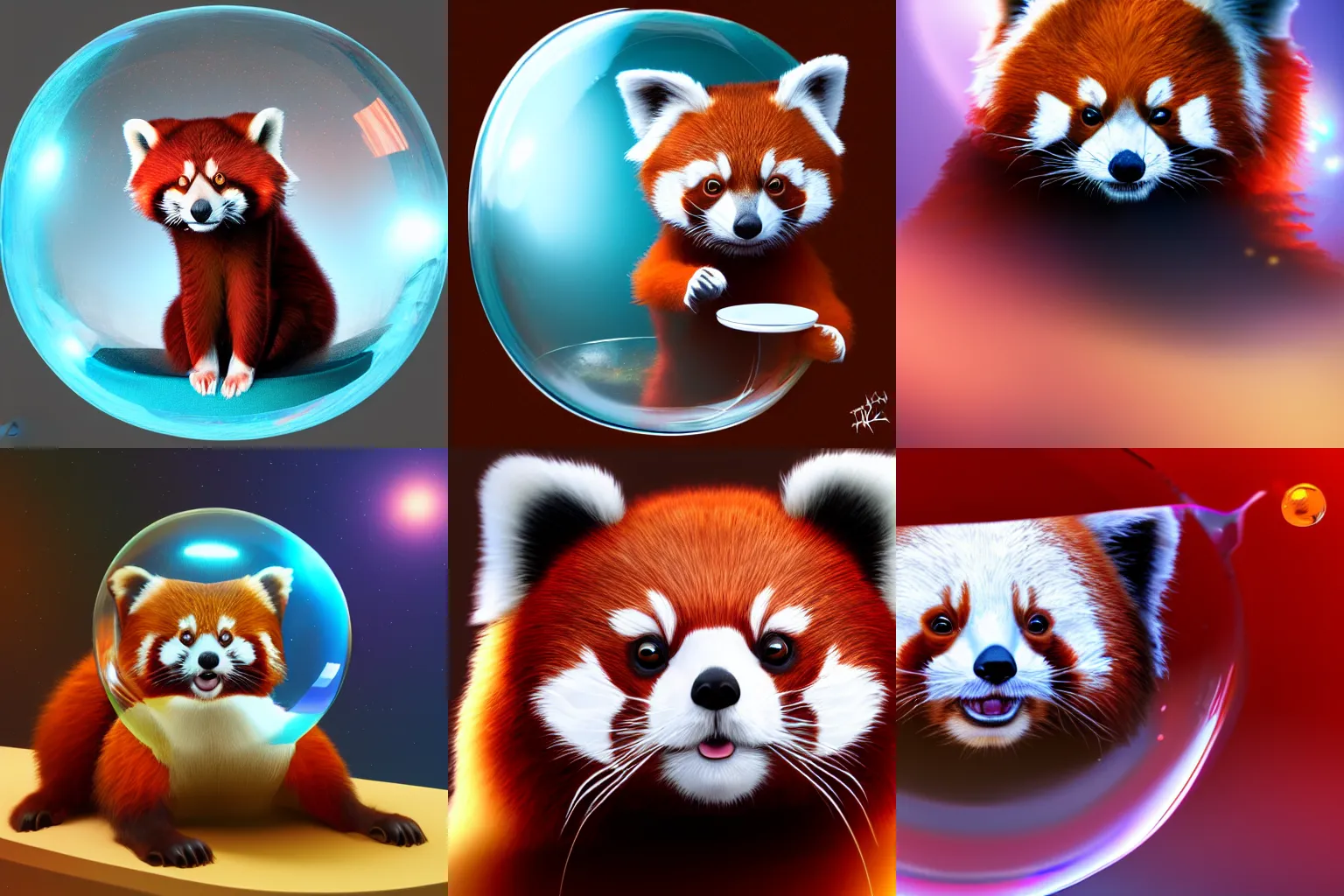 Prompt: a cute red panda in a bubble; digital art; trending on Artstation; unreal engine; 8k;