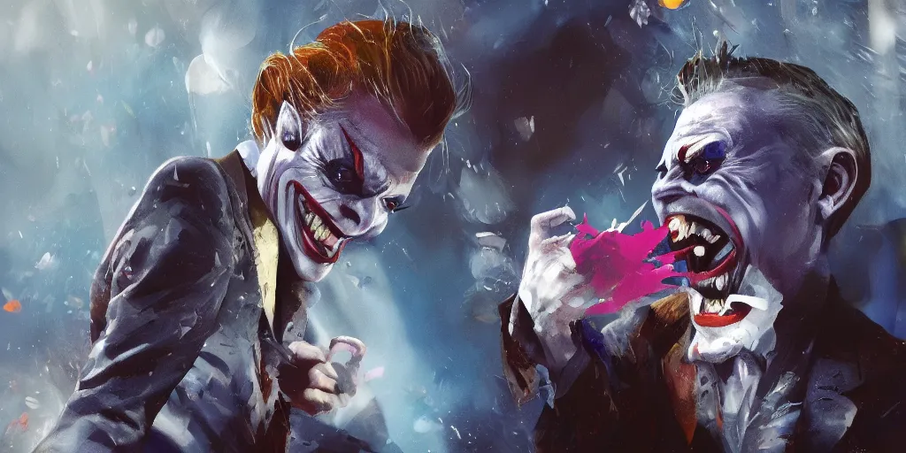 Image similar to David bowie as the joker laughing at you, Darek Zabrocki, Karlkka, Jayison Devadas, Phuoc Quan, trending on Artstation, 8K, ultra wide angle, pincushion lens effect.