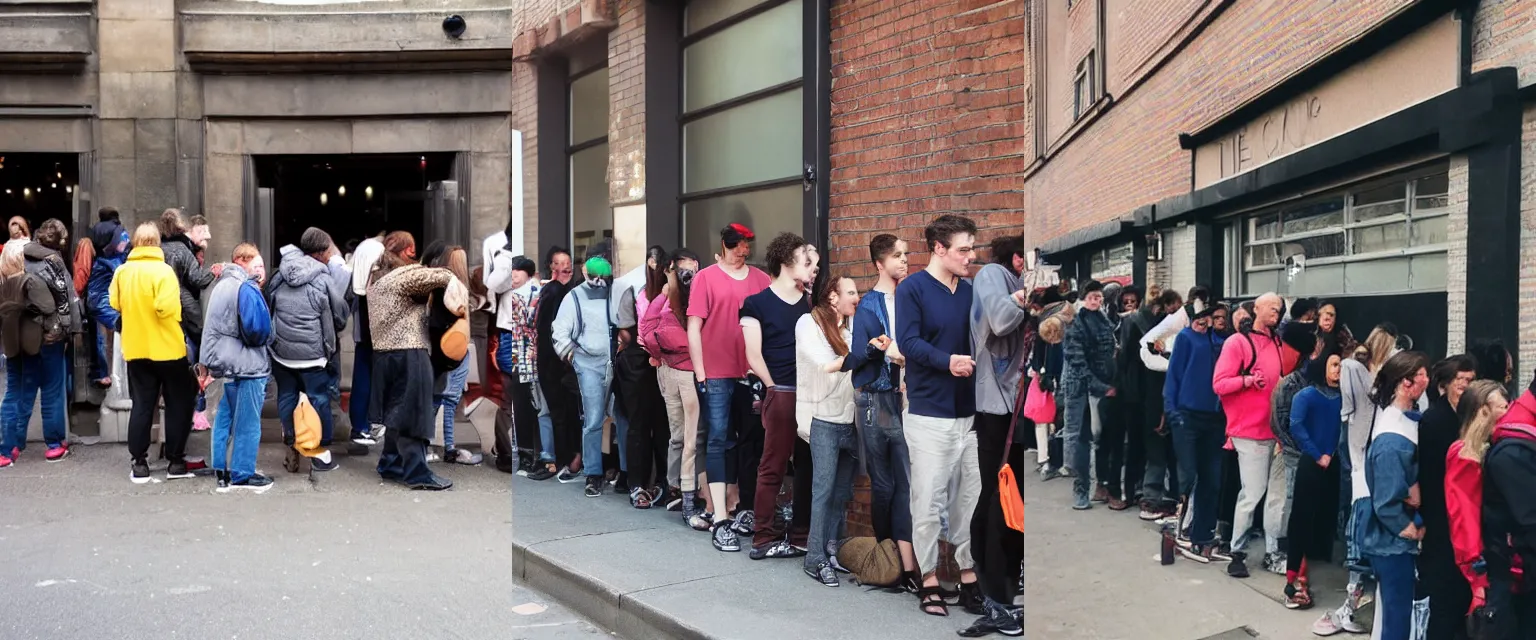 Prompt: people lining up to enter a club