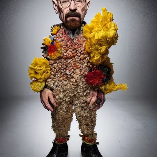 Prompt: giuseppe arcimboldo, walter white, full body shot, studio lightning