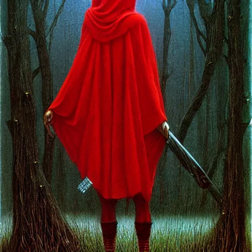 Image similar to Red Riding Hood in style of Zdislaw Beksinski