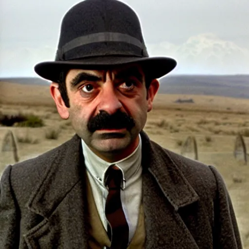 Prompt: Rowan Atkinson playing Daniel Plainview in There Will Be Blood