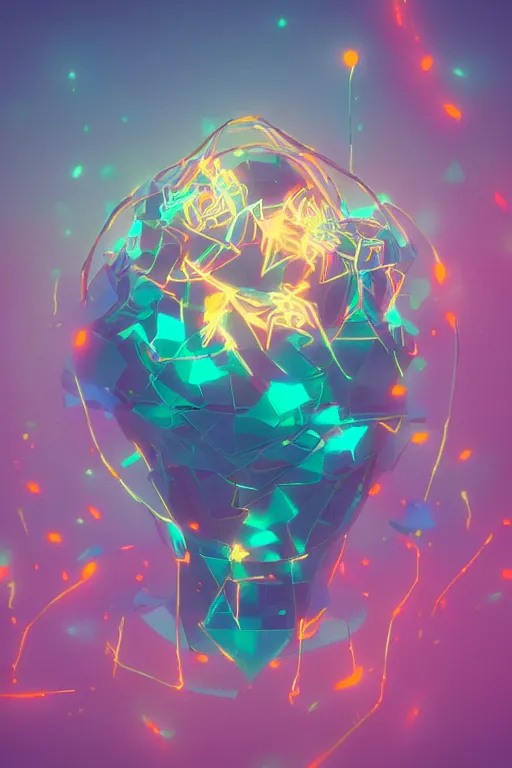 Image similar to an incredible digital art painting of a synapse, beeple and jean giraud, conceptual, abstract, symmetrical geometrical shapes, cinema 4 d, octane render, vaporwave pallette