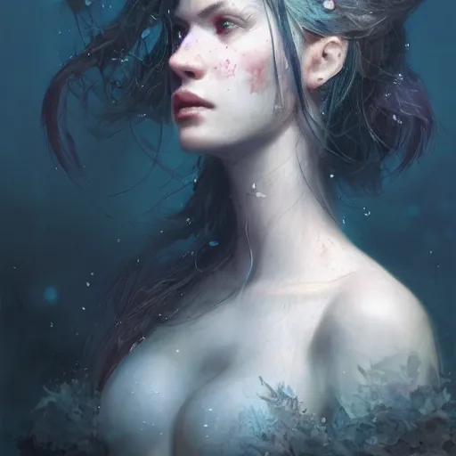 Image similar to A head and shoulders portrait of an attractive fairy by Greg Rutkowski, Sung Choi, Mitchell Mohrhauser, Maciej Kuciara, Johnson Ting, Maxim Verehin, Peter Konig, Bloodborne, 8k photorealistic, cinematic lighting, HD, high details, dramatic, dark atmosphere, trending on artstation