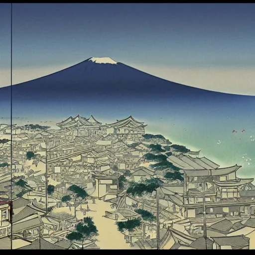 Prompt: azimuth matte painting of Japan Shounan