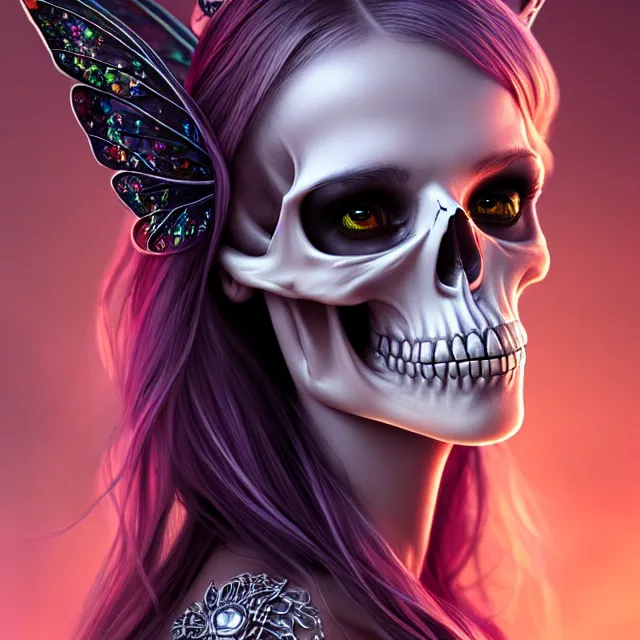 Image similar to beautiful adult fairy skull queen, highly detailed, 4 k, hdr, smooth, sharp focus, high resolution, award - winning photo, artgerm, photorealistic