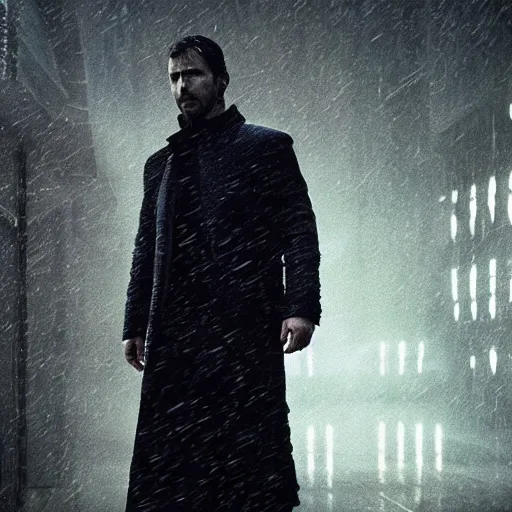 Prompt: Christian Bale in Blade Runner 2049, cinematic film still