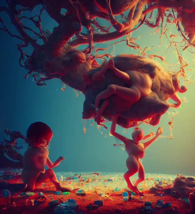 Image similar to ( ( ( the death of childhood innocence!!! ) ) ) | top digital art, professional, cinematic, complex, trippy!!! symbolic, octane render, trending on artstation, hyperdetailed, epic