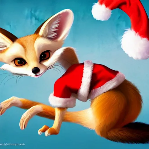 Prompt: fennec fox wearing a santa hat, disney Zootopia concept artwork