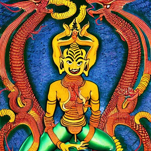 Prompt: naga creature, burmese mythology, buddhist mythology, hindu mythology, naga, naga