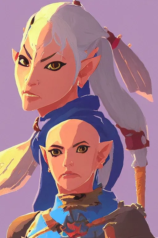 Image similar to an in game portrait of impa from the legend of zelda breath of the wild, breath of the wild art style.