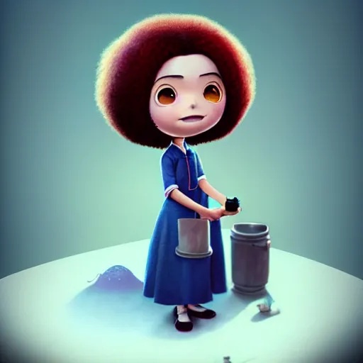 Image similar to an epic chibi comic book style portrait painting of a female bob ross, character design by mark ryden and pixar and hayao miyazaki, unreal 5, daz, hyperrealistic, octane render, cosplay, dynamic lighting, intricate detail, cinematic