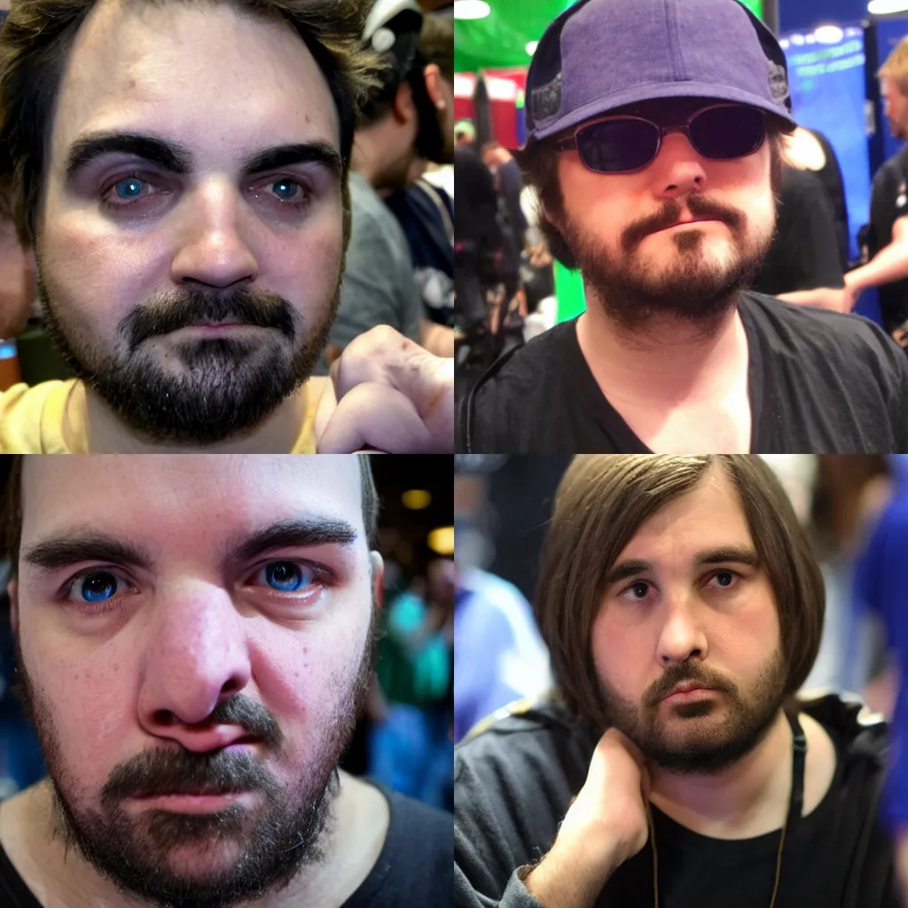 Prompt: vinesauce by himself with a semi sad face, closeup photo at nyc comicon