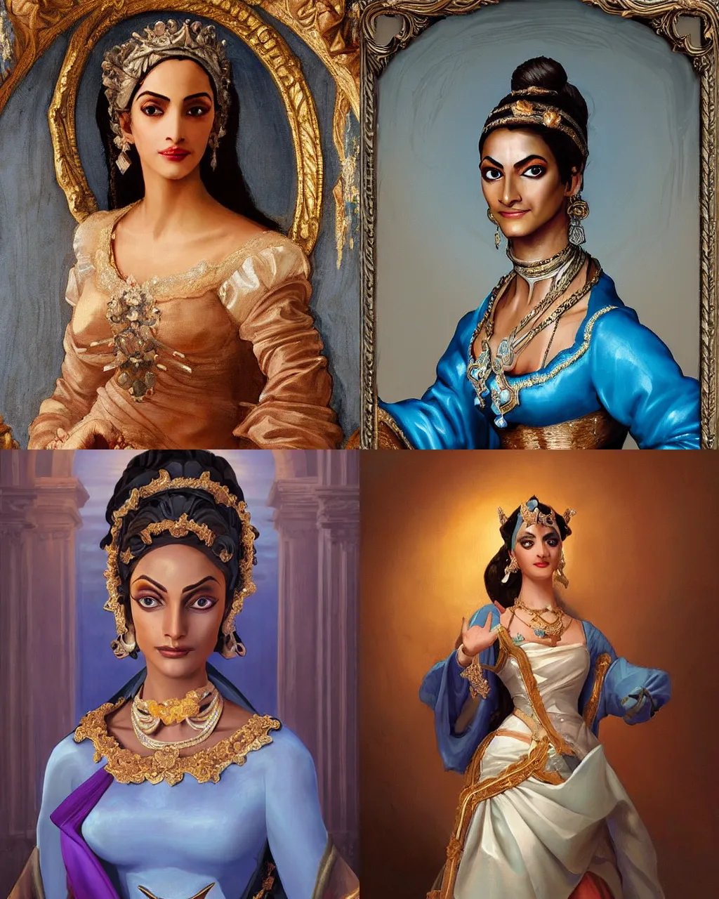 Prompt: Detailed Baroque painting of symmetra from overwatch as an elegant noblewoman, beautiful silky dress, style of giotto and thomas kinkade, intricate, soft lighting |