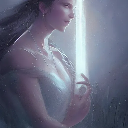 Image similar to a beautiful new creature from folklore, pure, shining, glowing light in the night. entrancing. clear detailed view. ethereal fantasy art by greg rutkowski