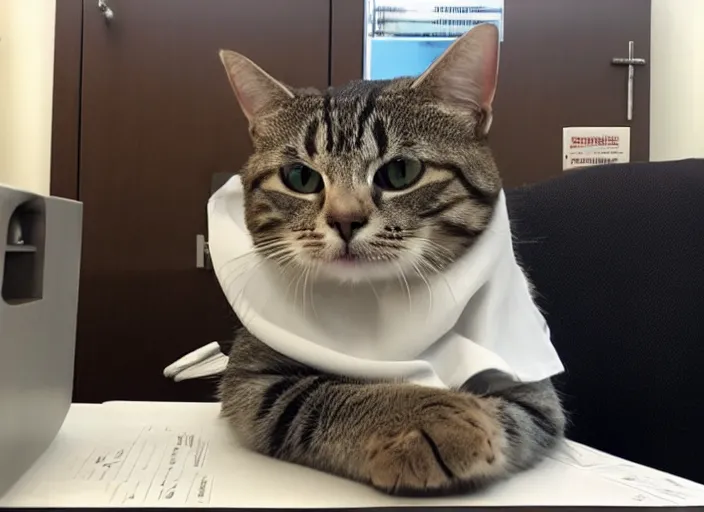 Image similar to a cat working as a receptionist in a solicitor's office
