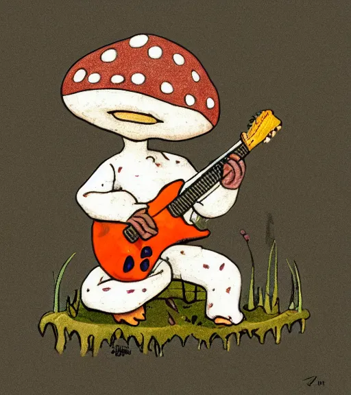 Image similar to a toad playing guitar on a mushroom