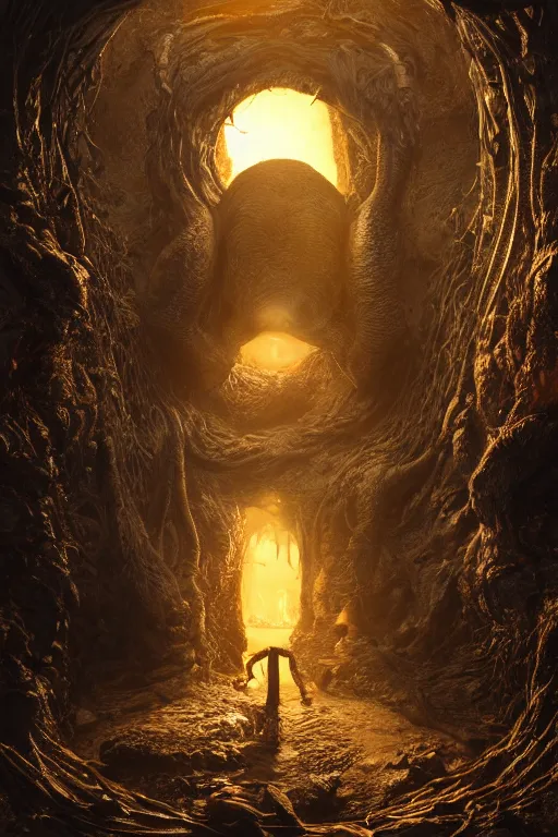 Image similar to realistic photo of a lovecraft creature in a hell gate portal, filaments, translucent, photorealistic, hyperrealism, high resolution, ultra - detailed, by marc simonetti, natural volumetric lighting, realistic 4 k octane beautifully detailed render, 4 k post - processing