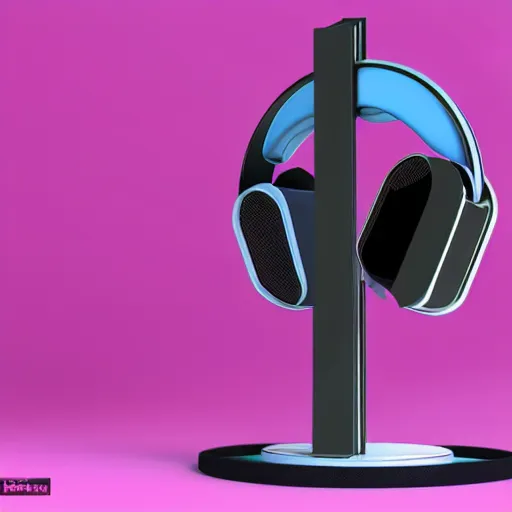 Image similar to wireless headphone stand, futuristic, techno, cyberpunk, product design, render, concept, fun, pastel