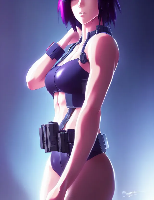 Image similar to a fullbody portrait of motoko kusanagi the major ghost in the shell : : stand alone complex, under repairs, maintenance : : by ilya kuvshinov, rossdraws, artgerm, sola digital arts, anti aliasing, raytracing : :