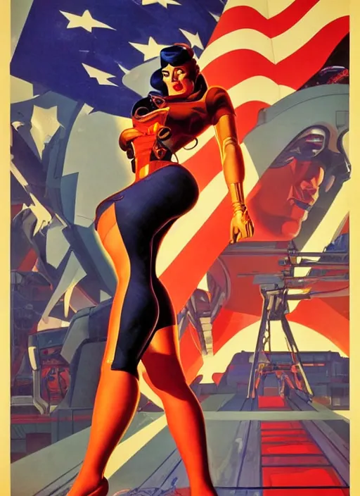 Image similar to american propaganda poster. cyberpunk femme fatale. portrait by jean giraud and anton otto fischer and john philip falter and will eisner and gil elvgren. realistic proportions. tf 2, overwatch.