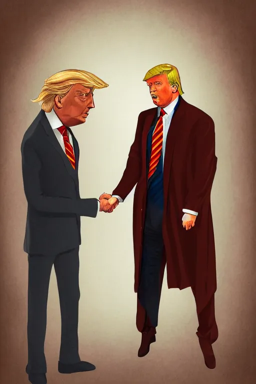 Image similar to harry potter shaking hands with donald trump, highly detailed, digital art, sharp focus, trending on art station