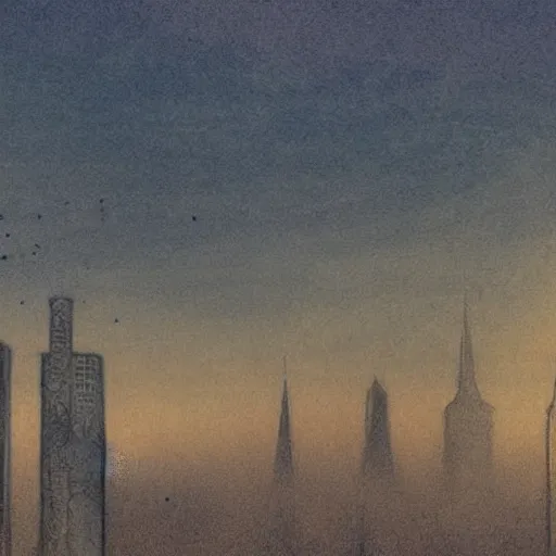 Image similar to a drawing of a building with a sky background, concept art by mikalojus konstantinas ciurlionis, pixiv, vorticism, concept art, dystopian art, official art