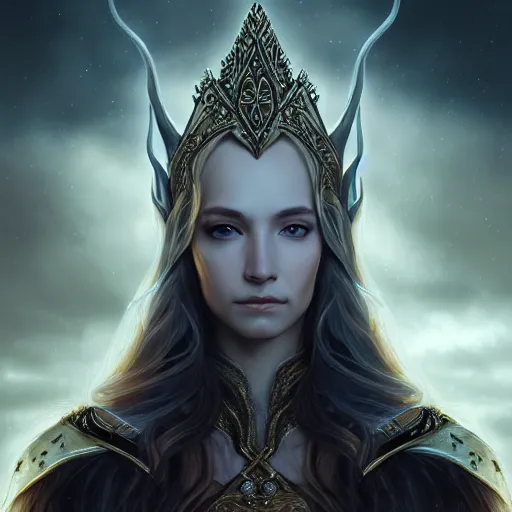 Image similar to Majestic and regal portrait of a riveting High Elf nobility, intricate, epic, elegant, menacing, fantasy, photo realistic, digital painting, hard focus, beautiful volumetric lighting, epic light, ultra detailed, by Leesha Hannigan, Ross Tran, Thierry Doizon, Kai Carpenter, Ignacio Fernández Ríos