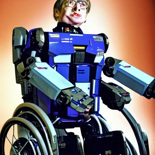 Image similar to stephen hawking with gundam mecha robot legs japanese anime