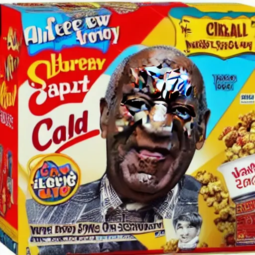 Prompt: bill cosby branded cereal box