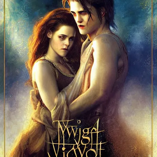 Prompt: detailed poster for twilight the movie with kristen stewart and robert pattinson, highly detailed painting by gaston bussiere, craig mullins, j. c. leyendecker 8 k, cold temperature, movie poster