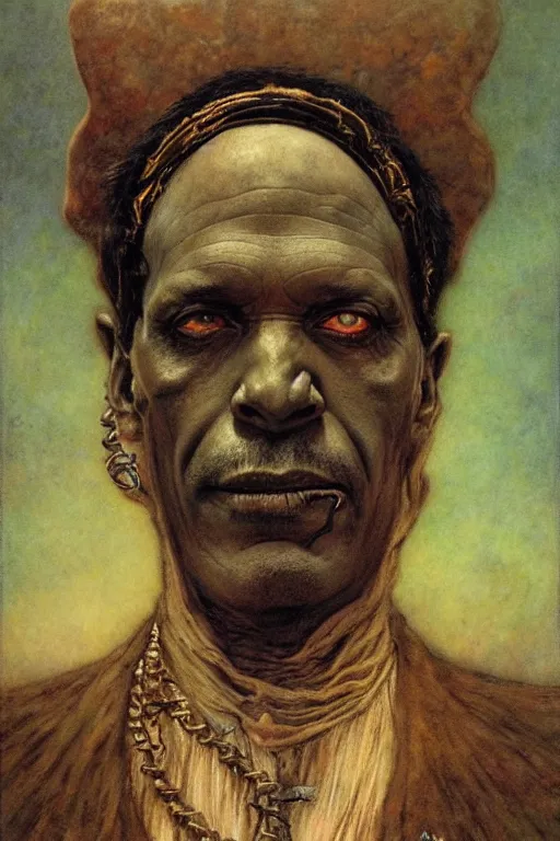 Image similar to a portrait of papa legba by wayne barlowe, gustav moreau, goward,  Gaston Bussiere and roberto ferri, santiago caruso, and austin osman spare, ((((occult art))))